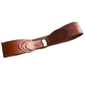 Wide Brown Leather Gold Studded Belt Size Large